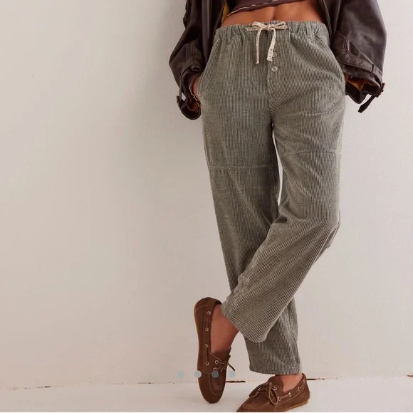 Free People Olive Green Corduroy Drawstring Pants - Picture 3 of 6